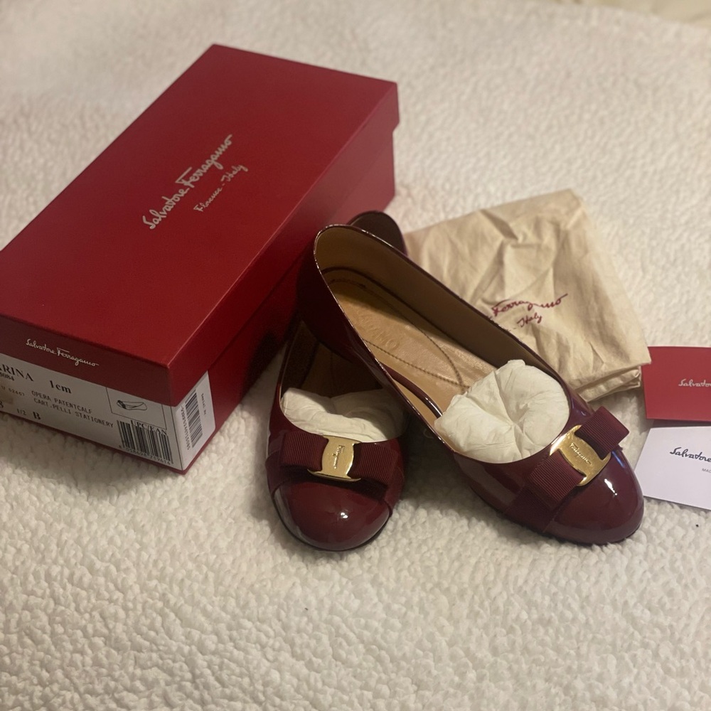 Ferragamo burgundy Varina Patent Leather Ballet Flats - 8.5